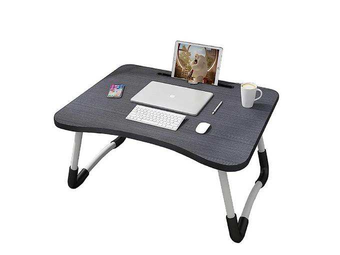 MemeHo® Smart Multi-Purpose Laptop Table with Dock Stand/Study Table/Bed Table/Foldable and Portable/Ergonomic & Rounded Edges/Non-Slip Legs(Black)