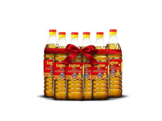 Engine Brand Kachi Ghani Agmark Grade -1 Mustard Oil - 1 LTR Bottle (Pack of 6)