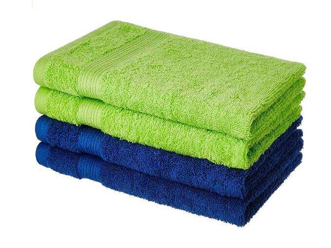 Amazon Brand - Solimo 100% Cotton 4 Piece Hand Towel Set, 500 GSM (Iris Blue and Spring Green)