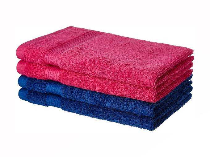 Amazon Brand - Solimo 100% Cotton 4 Piece Hand Towel Set, 500 GSM (Iris Blue and Paradise Pink)