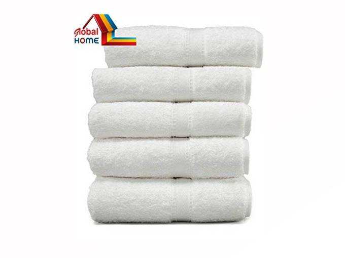 Global Home® 100% Cotton Towel II 500 GSM II White II 16x24 Inch - 5pc Set for Gym, Kitchen, Home, Bathroom or Spa, Wash Basin