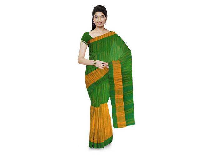 KAR SWADESHI BHANDAAR Women&#39;s Woven Cotton Saree With Blouse Piece (k 29_Multicolored)