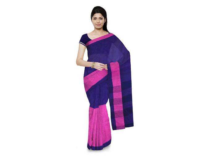 KAR SWADESHI BHANDAAR Women&#39;s Tant Khadi Cotton Saree With Blouse Piece (k 23_Multicolored)