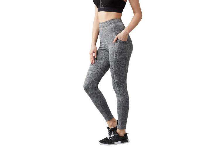 BLINKIN Yoga Gym Workout and Active Sports Fitness Contrast Binding Black Leggings Tights for Women|Girls with Side Pockets(033)