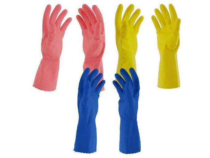 Primeway® Medium Natural Rubber Flock Lined Hand Gloves Set, Pack of 3 Pairs (Multicolor)