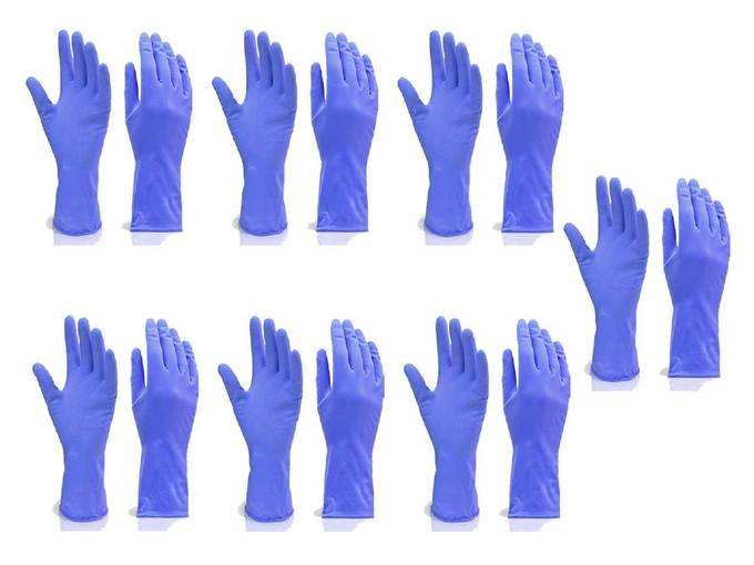 Sky Vogue Cleaning Gloves Reusable Rubber Hand Gloves, Stretchable Gloves for Washing Cleaning Kitchen Garden (Blue, 7 Pair)