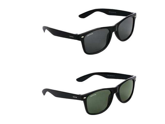 CREATURE Wayfarer Unisex Sunglasses Combo with UV Protection (Black and Green, Free Size)