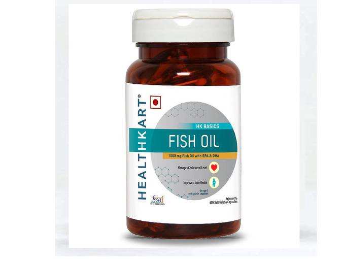HealthKart Fish oil (1000 Omega 3, with 180 mg EPA &amp; 120 mg DHA) for brain, heart and eye health, 60 softgels