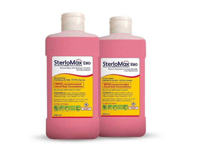 SterloMax 80% Ethanol-based Hand Rub Sanitizer and Disinfectant 500 ml -Pack of 2