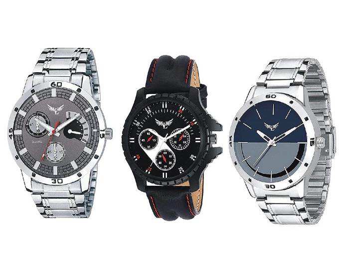 VILLS LAURRENS Analogue Men&#39;s Watch (Multicolor Dial Silver Colored Strap) (Pack of 3)