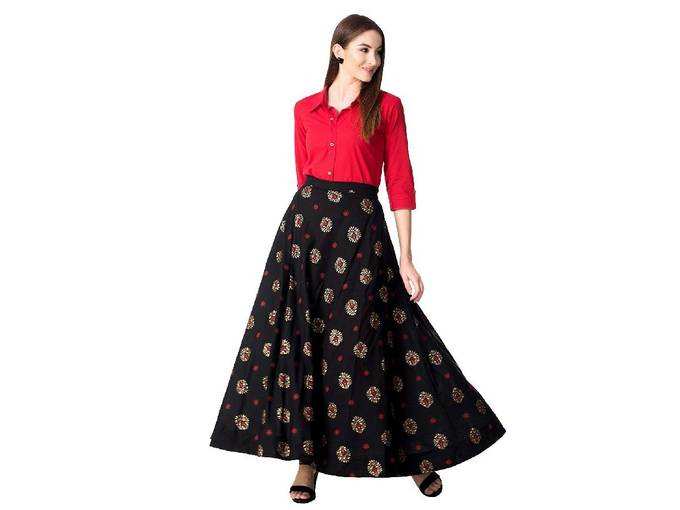 Khushal K Women&#39;s Rayon Top With Long Skirt Set