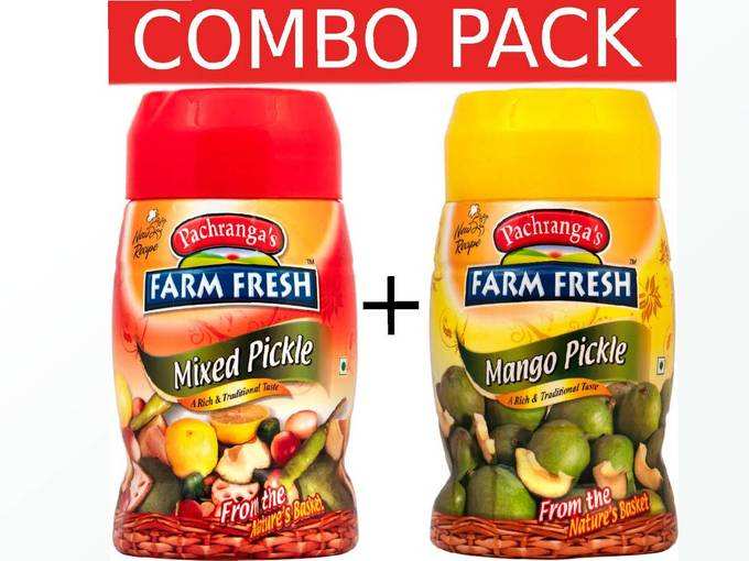 Pachranga&#39;s Farm Fresh Mixed + Mango Pickle Combo Pack (1KG) (2 Packs)