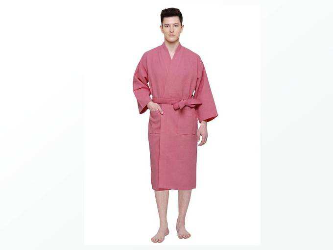 Cloth Fusion Westin Waffle Cotton Unisex Bathrobe for Men and Women - Medium, Pink