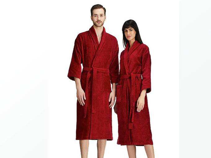 Amazon Brand - Solimo 100% Cotton Unisex Bathrobe, Brick Red, Medium, Set of 1