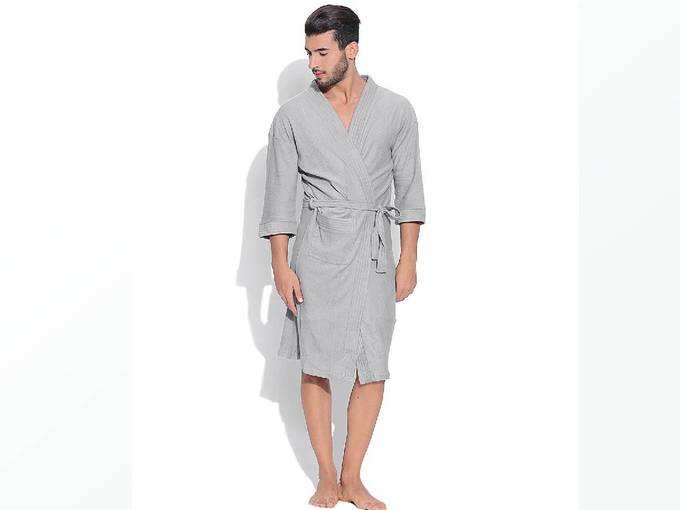 SAND DUNE Mens Terry Cotton Full Sleeve Knee Length Plain Bathrobe Gown with Pocket & Waist Belt