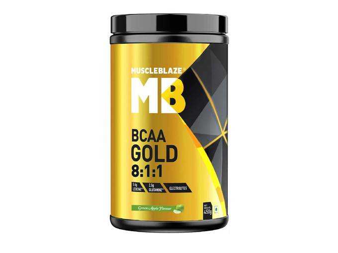 MuscleBlaze BCAA Gold 8:1:1 with Higher Leucine, Electrolytes, Glutamine (Green Apple, 450g)