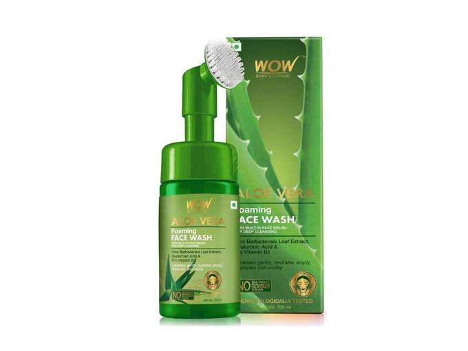 WOW Skin Science Aloe Vera Foaming Face Wash With Built-In Face Brush For Deep Cleansing - No Parabens, Sulphate, Silicones &amp; Color, 100 ml