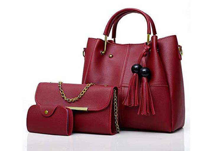 Envias Leatherette Handbags For Womens Ladies Combo Of 3 (PlusCombo_Maroon_EVS-109)