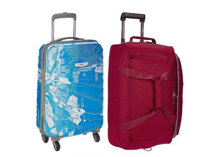 Skybags Trooper 55 Cms Polycarbonate Blue Hardsided Cabin Luggage &amp; Skybags Cardiff Polyester 52 cms Red Travel Duffle