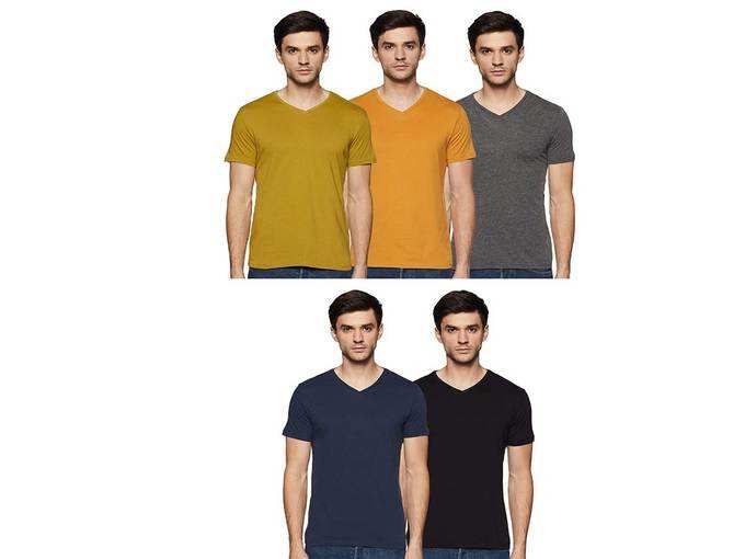 Amazon Brand - Symbol Men&#39;s Solid Regular Fit Half Sleeve Cotton T-Shirt (Combo Pack of 5)