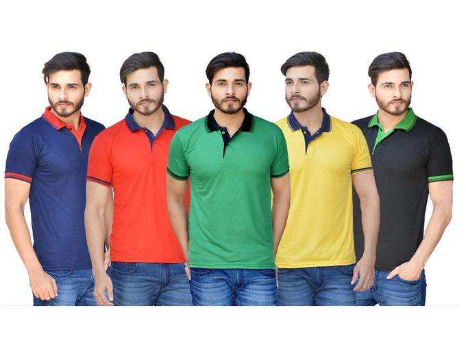 MASCOT Set of 5 Polo Neck T-Shirts for Men by Rv Creations