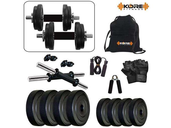 Kore PVC-DM Combo (4 Kg - 26 Kg) Home Gym and Fitness Kit with Gym Accessories