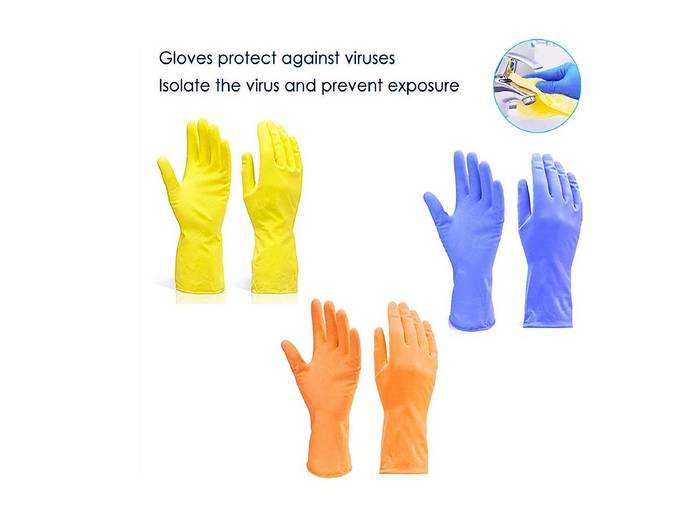 Eyelet Cleaning Gloves Reusable Rubber Hand Gloves, Stretchable Gloves for Washing Cleaning Kitchen Garden (Color May Vary) (3 (3 Pairs), Large)