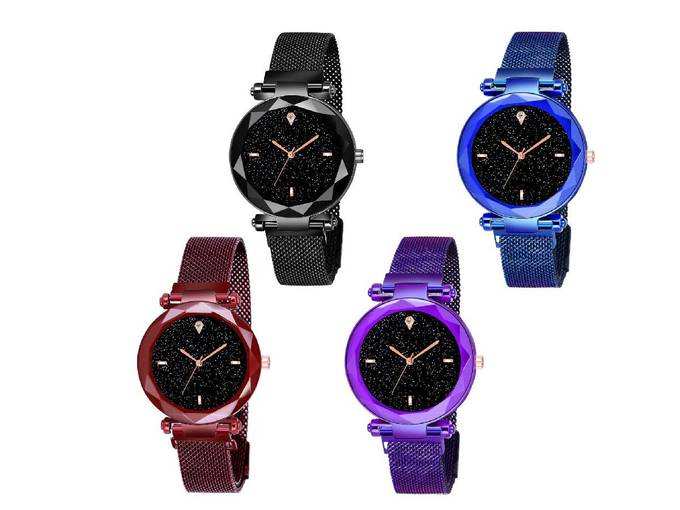 Shunya Laxurius Looking 2020-4 Magnet Buckle Starry Sky Quartz Watches for Girls &amp; Women Analog Watch Combo Pack-4