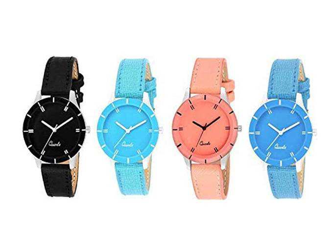 Acnos 4 Stylist Analog Watches Combo Set for Women Pack of-4(605-blk-sb-org-blu)