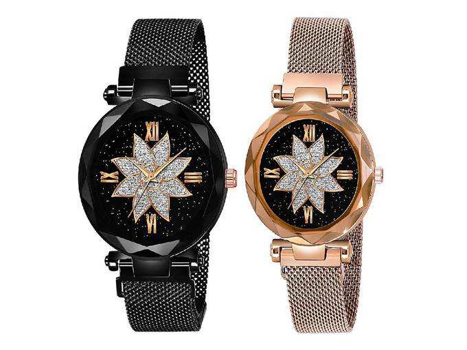 The Shopoholic Analogue Black Gold Dial Combo Magnetic Watches for Girls(S-473-476)