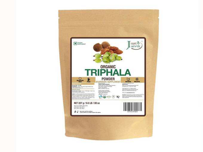 Just Jaivik Organic Triphala (Amla : Bibhitaki : Haritaki) Churna Powder 227g For Gastro Intestinal Health Wellness