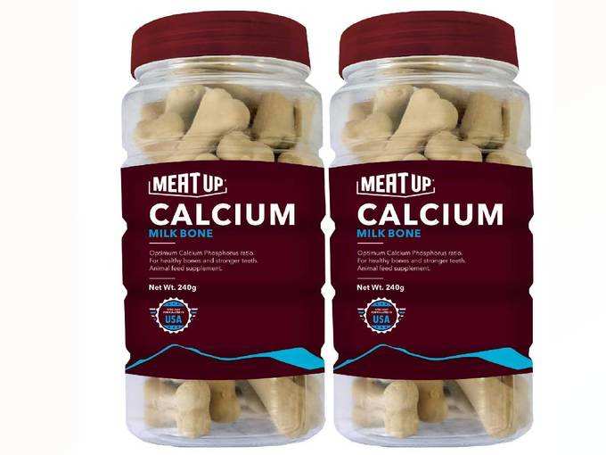 Meat Up Calcium Bone Jar, Dog Supplement Treats - 240 gm, 30 Pieces (Buy 1 Get 1 Free)