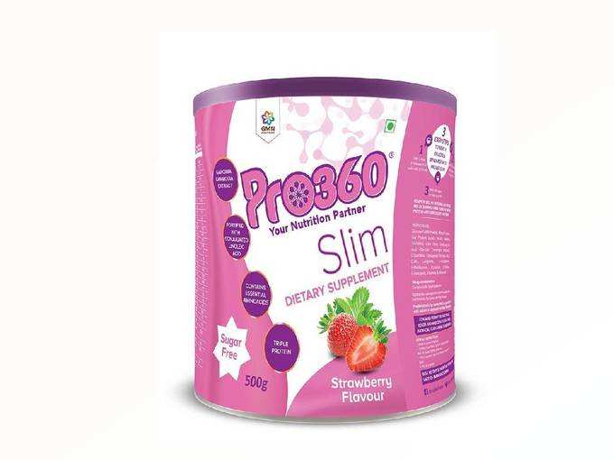 Pro360 Slim Nutritional Protein Drink (Strawberry Flavour) Sugar-Free, Weight Loss Meal Replacement Shake Dietary Supplement For Men &amp; Women, 500Gm