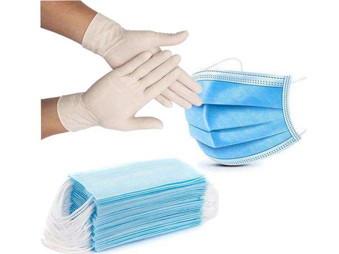 Shocknshop Nitrile Rubber; Non Woven Disposable Gloves and Face Mask (24 Glove and 24 Masks; Medium; White; Blue) - 48 Piece