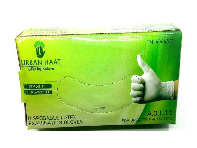 URBAN HAAT Jaipuri Disposable Latex Medical Examination Gloves, Medium -Set of 100 Pieces