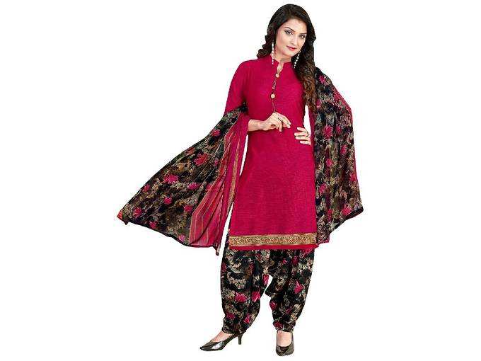 Rajnandini Women&#39;s Crepe Unstitched Salwar Suit (JOPLLT7037_Red_Free Size)