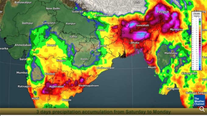 पूर्वोत्तर राज्यों के ऊपर मंडरा रहे &#39;संकट के बादल&#39; (साभार- The Weather Channel)