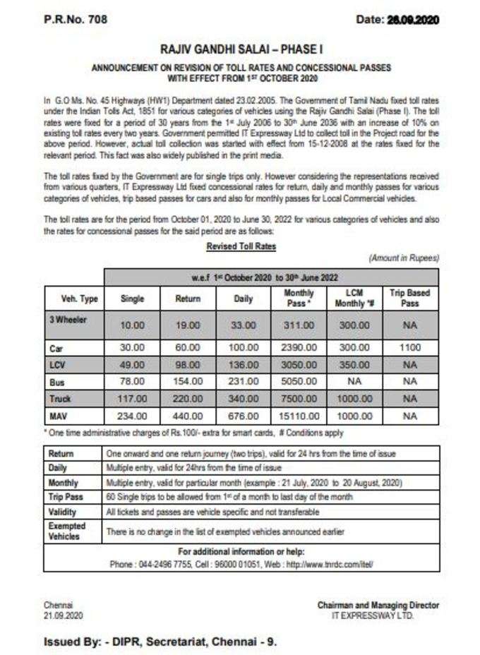 toll rate