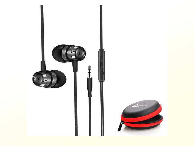 WeCool Mr.Bass Snug Fit Metallic in Ear Earphones for Mobile with Mic | | Headphones for Mobile | | Earphones for Mobile | | + Free Carry Case (Black)