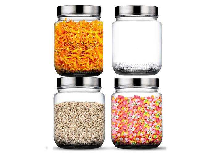 Ginoya Brothers 1000 Ml kitchen Storage Glass Jars & Containers Pack Of (4)