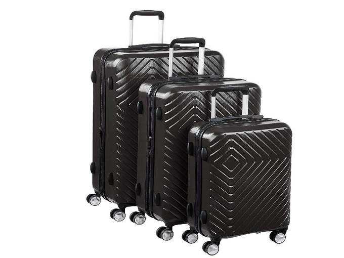 AmazonBasics Geometric Luggage - 3 piece Set (55cm, 68cm, 78cm), Black
