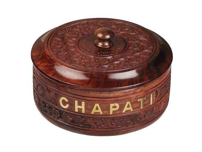 Karigar Creations Wooden Chapati Box Casserole, Insulated Steel, Wooden Chappati Box, Roti Box, Paratha Box, Puri Box Wooden Casserole for Kitchen Home Décor (Brown)