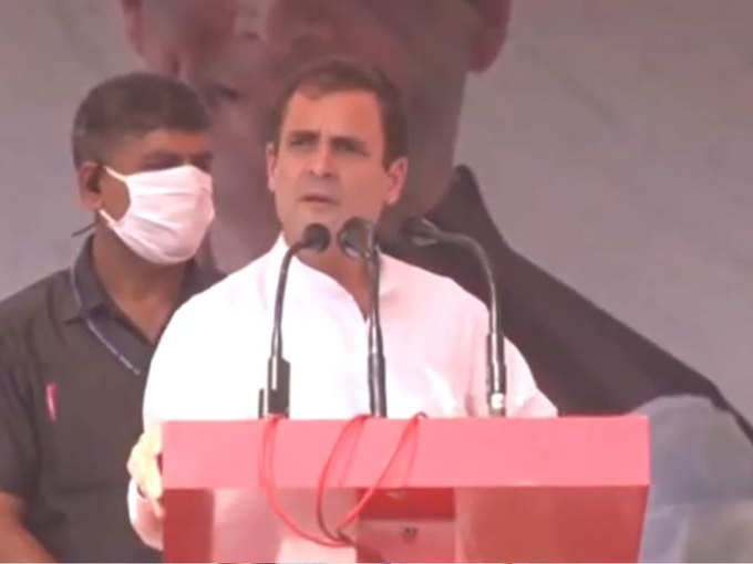 बिहार के पश्चिमी चंपारण में राहुल गांधी एक चुनावी रैली को संबोधित कर रहे हैं।
