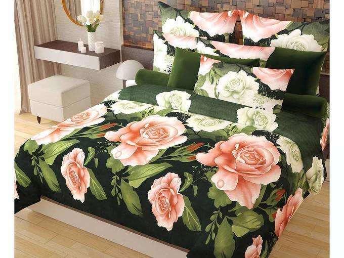 Home Candy Elegant Floral 3-D Reactive Print Double Bedsheet with 2 Pillow Covers - Multicolor (SRB-BST-301)