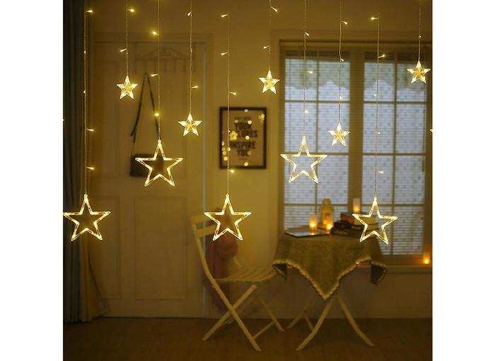 Quace 12 Stars 138 LED Curtain String Lights, Window Curtain Lights with 8 Flashing Modes Decoration for Christmas, Wedding, Party, Home, Patio Lawn, Warm...