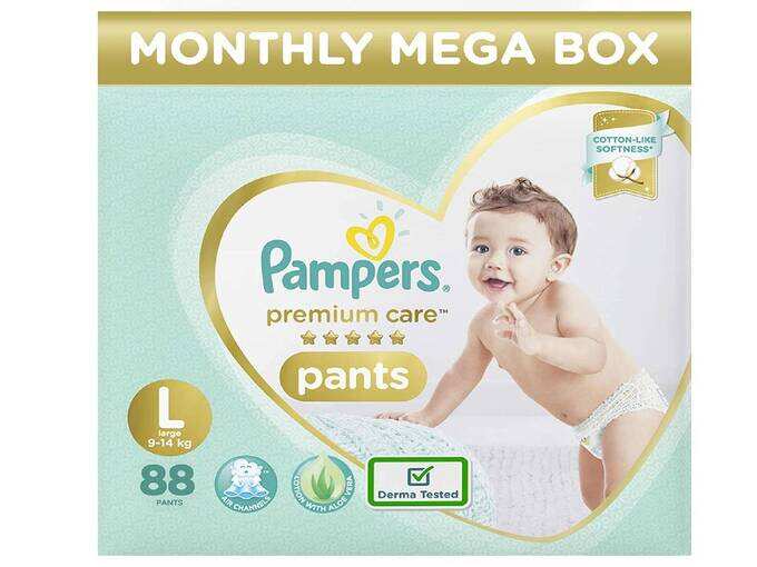 Pampers Premium Care Pants, Large size baby diapers (LG), 88 Count, Softest ever Pampers pants