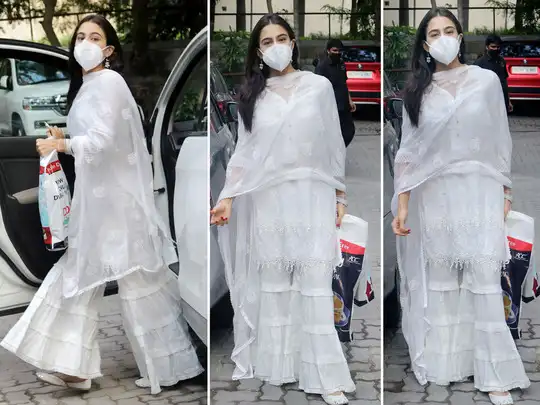 kareena kapoor khan white suit and red dupatta look beats sara ali khan  chikankari sharara set look - 'बेटी' सारा अली खान पर भारी पड़ीं करीना कपूर,  सफेद सूट के साथ लाल