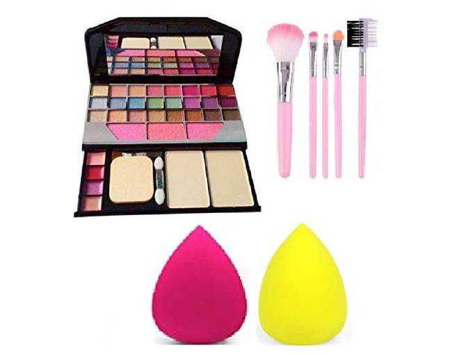 TYA Makeup kit + 5 pcs Makeup Brush + 2 pc Blender Puff Combo