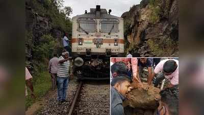 தண்டவாளத்தில் பாறைகள், ஓட்டுநரால் தப்பிய பயணிகள் ரயில்...