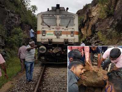 தண்டவாளத்தில் பாறைகள், ஓட்டுநரால் தப்பிய பயணிகள் ரயில்...